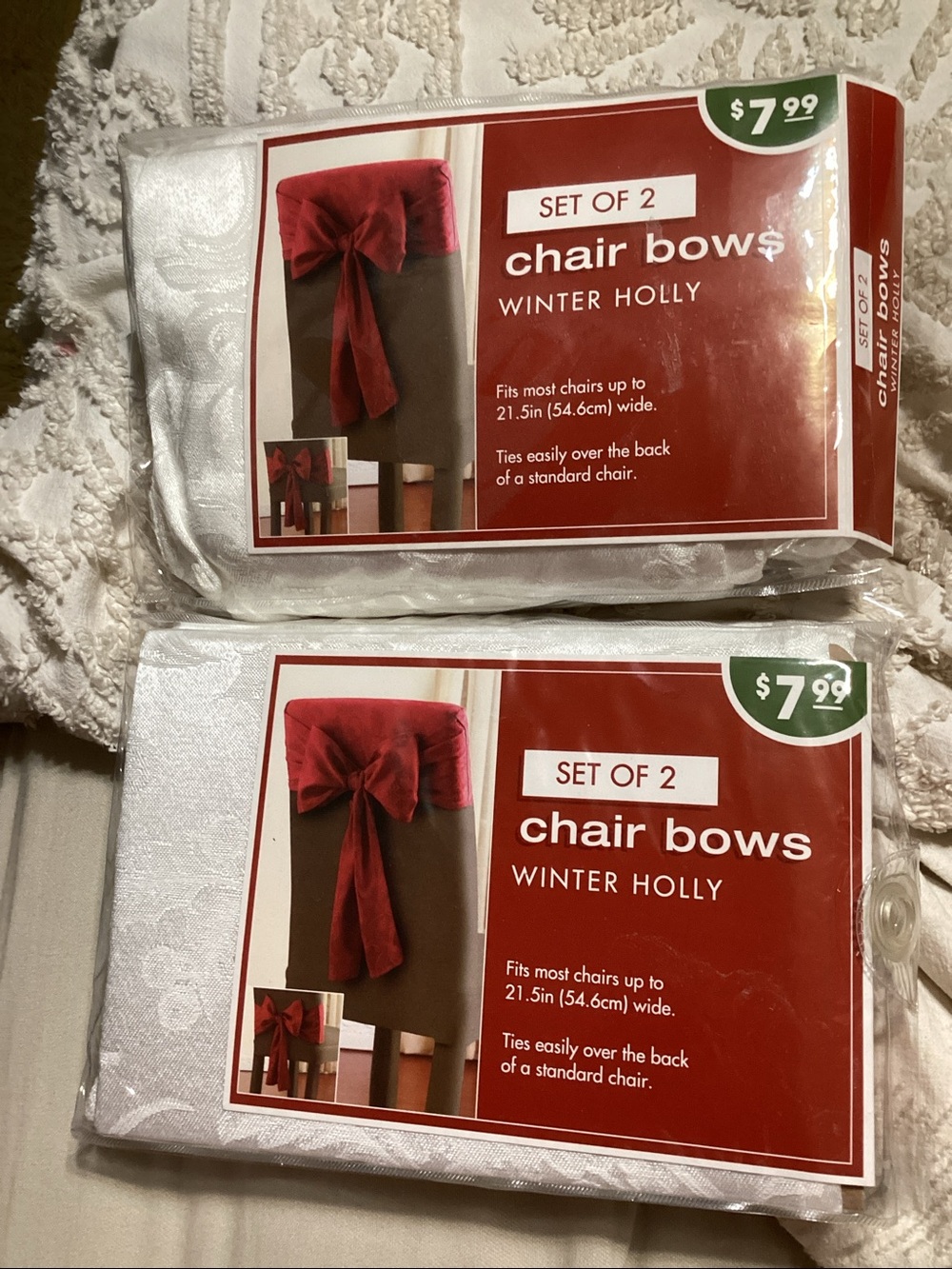 Bed Bath & Beyond White Chair Bows - Winter Holly